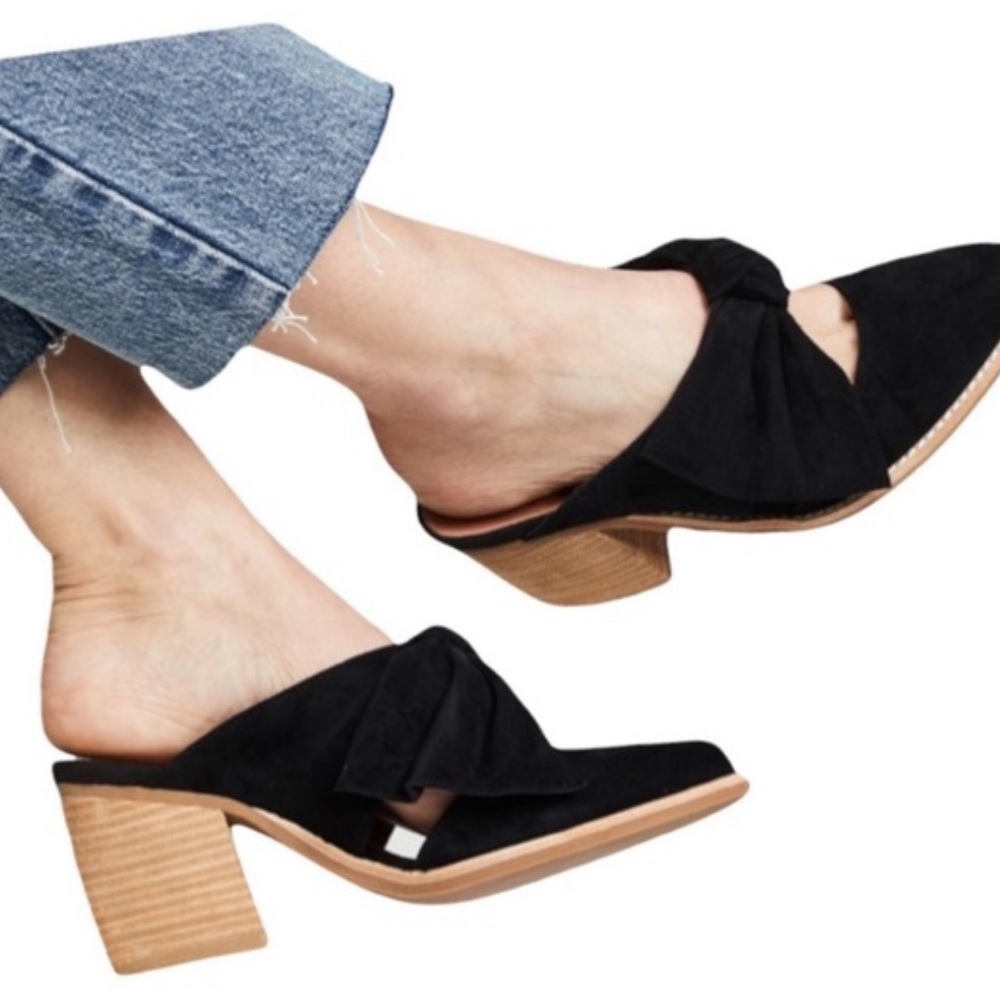 Jeffrey Campbell Cyrus Bow Black Suede Slip On Mule Heel Anthropologie